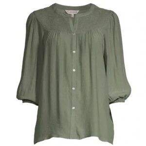 Nanette Lepore Smocked Button-Down loose blouse